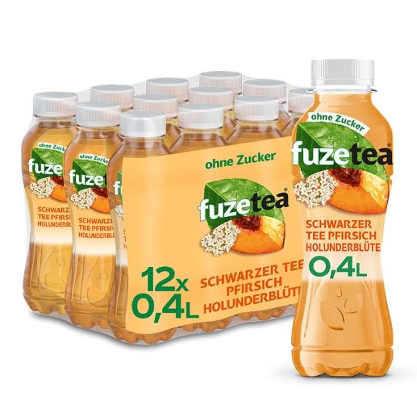 fuze tea OHNE ZUCKER zzgl. Pfand 0,4 l Flasche Schwarzer Tee Pfirsich-Holunder