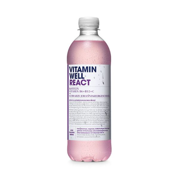Vitamin Well 500 ml Flasche zzgl. Pfand React Vitamin B6 + B12 + C | koffeinhaltig | MHD 05.05.24