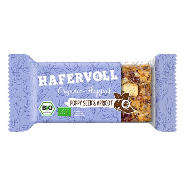 HAFERVOLL Organic Flapjack 60 g Poppy Seed-Apricot - vegetarisch | MHD 11.10.26